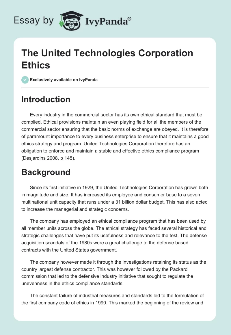 The United Technologies Corporation Ethics. Page 1