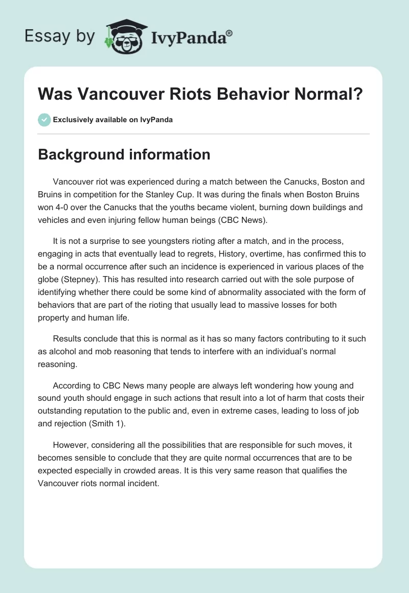 Was Vancouver Riots Behavior Normal?. Page 1