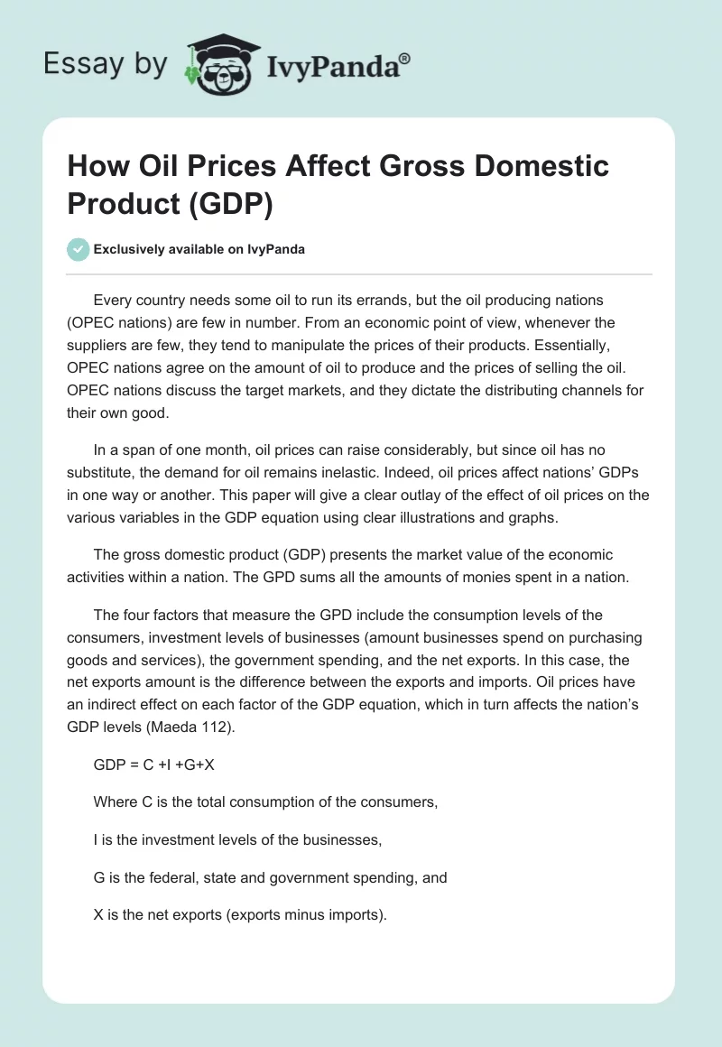How Oil Prices Affect Gross Domestic Product (GDP). Page 1