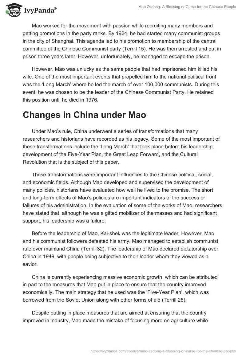 Mao Zedong: A Blessing or Curse for the Chinese People. Page 2