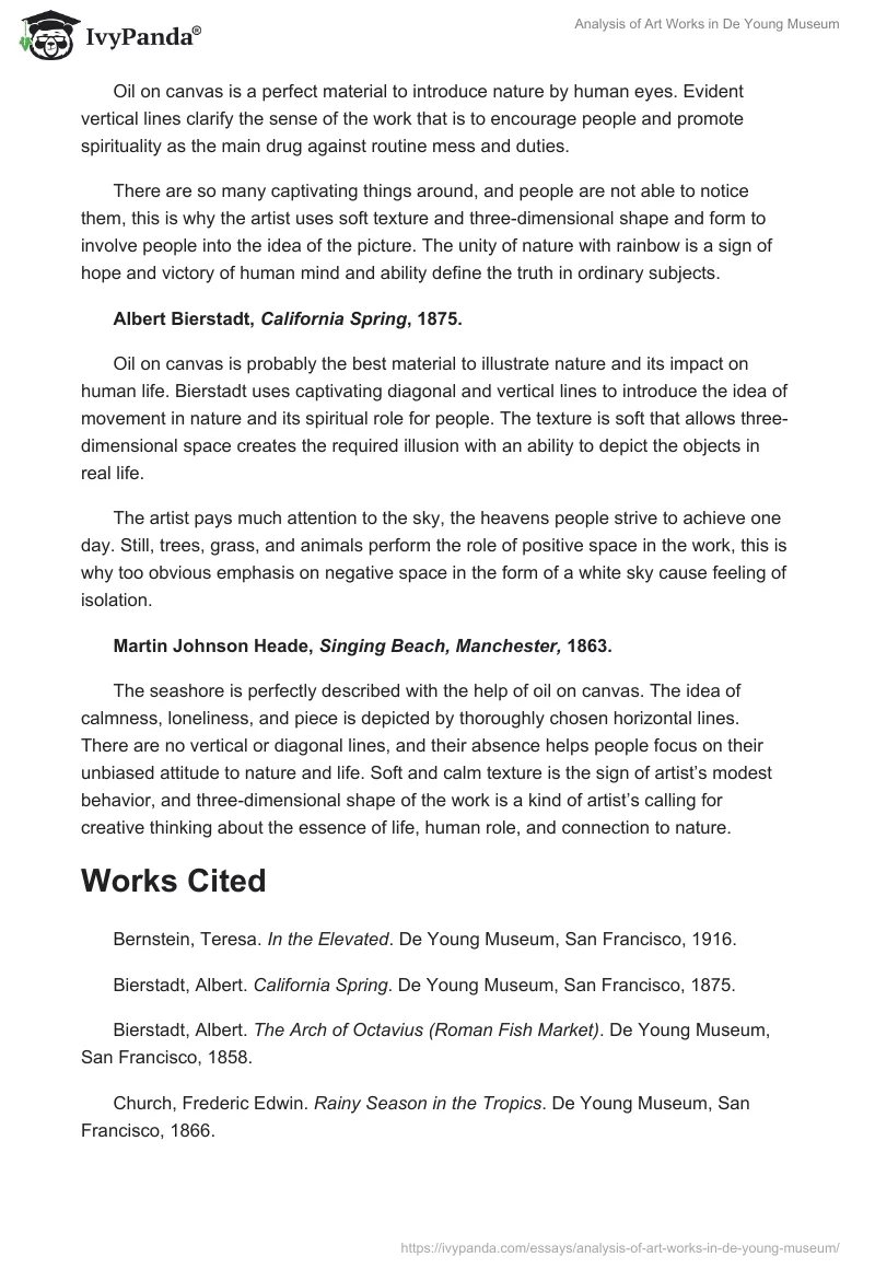 Analysis of Art Works in De Young Museum. Page 4