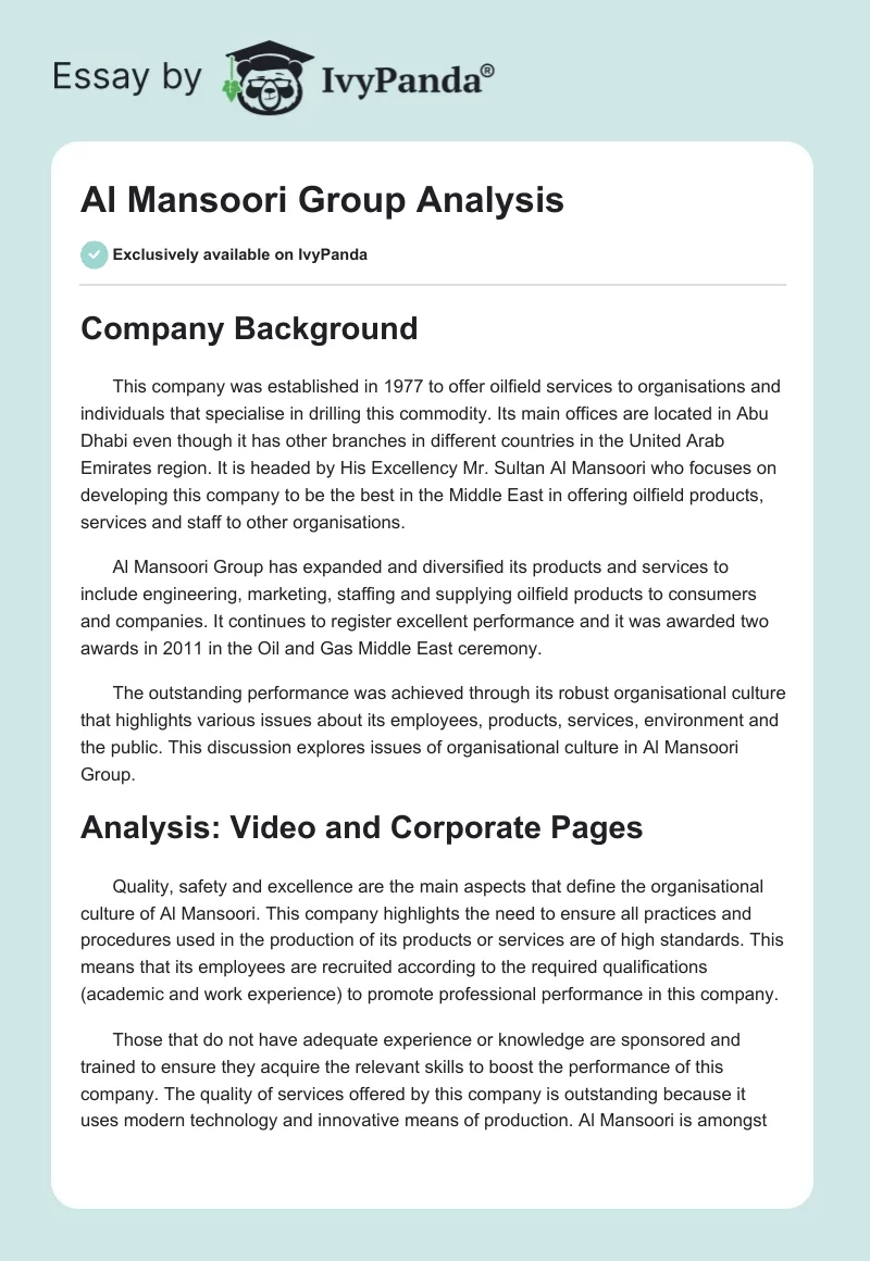 Al Mansoori Group Analysis. Page 1