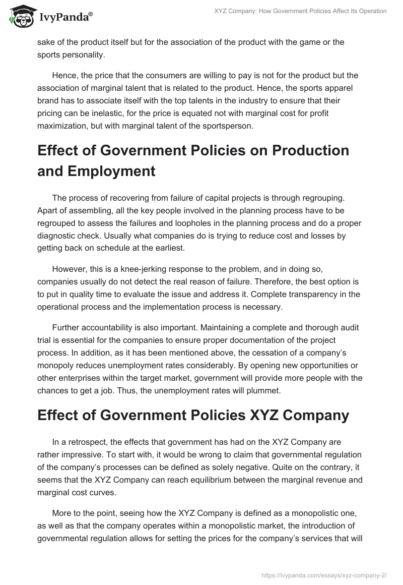 XYZ Company: How Government Policies Affect Its Operation. Page 2