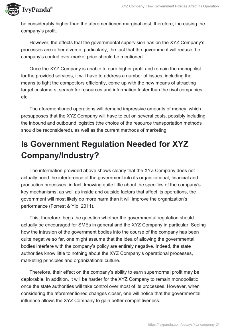 XYZ Company: How Government Policies Affect Its Operation. Page 3