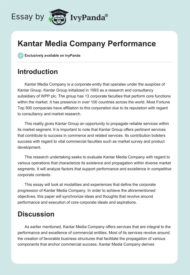 Kantar Media Company Performance. Page 1