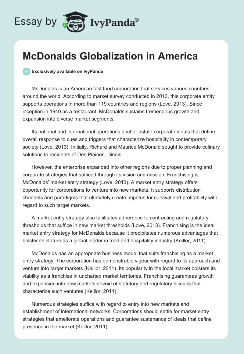 McDonalds Globalization in America. Page 1