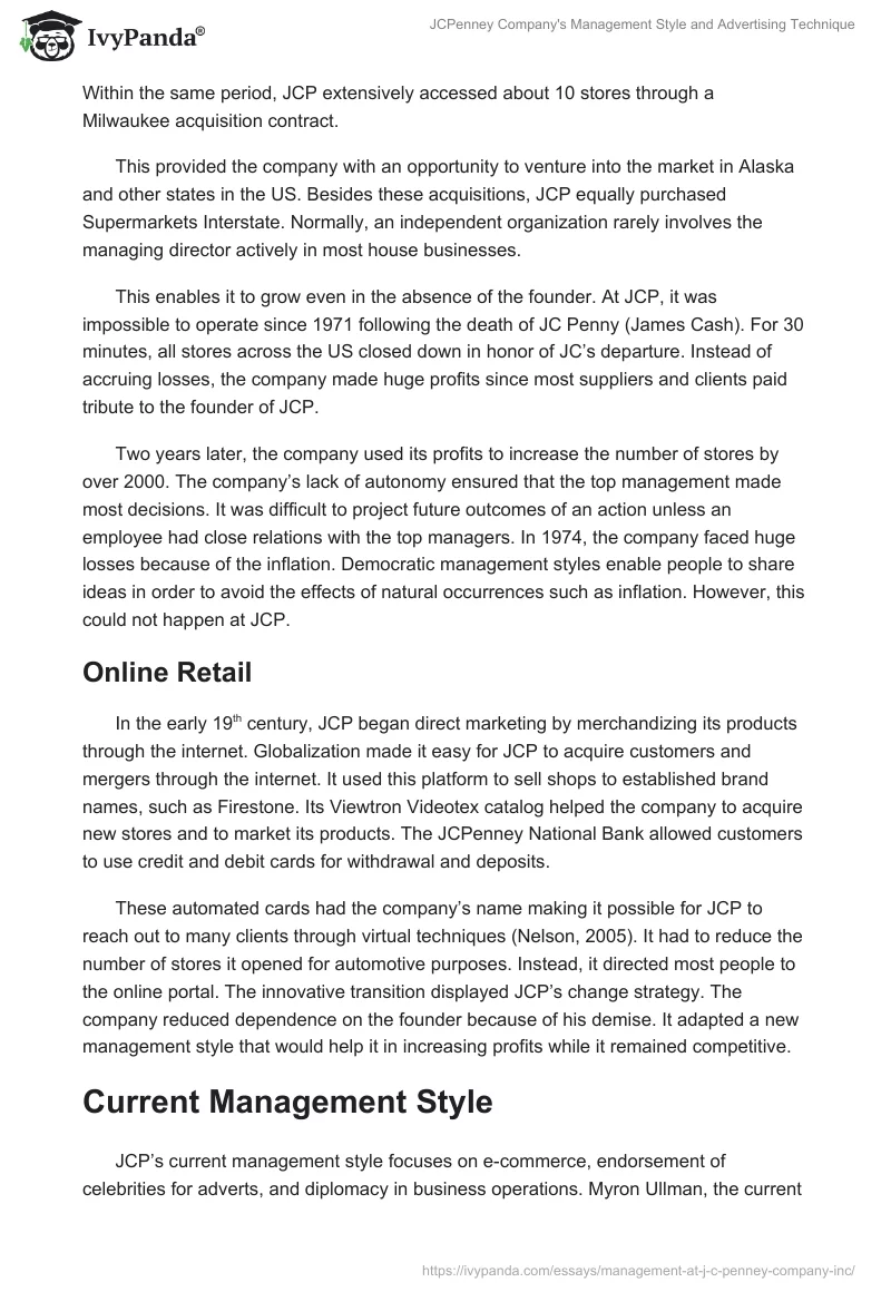 JCPenney Company's Management Style and Advertising Technique. Page 2