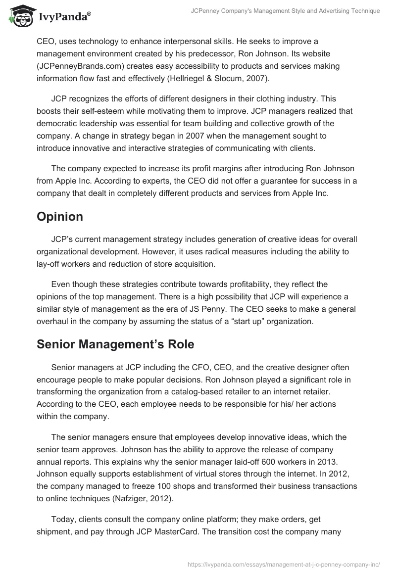 JCPenney Company's Management Style and Advertising Technique. Page 3