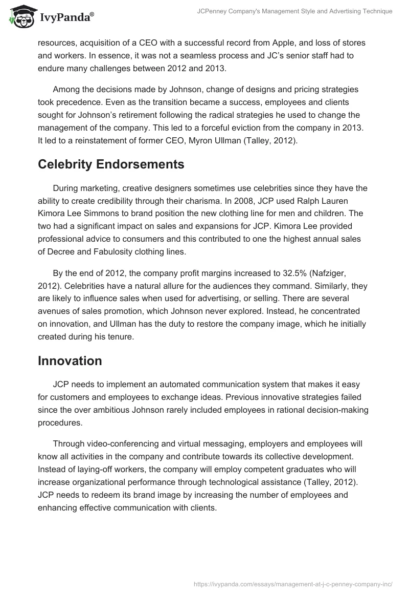 JCPenney Company's Management Style and Advertising Technique. Page 4