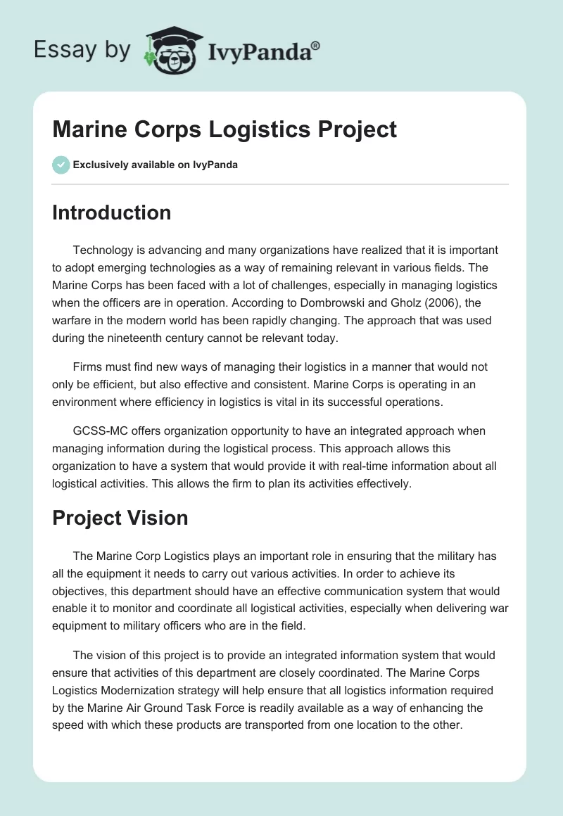 Marine Corps Logistics Project. Page 1