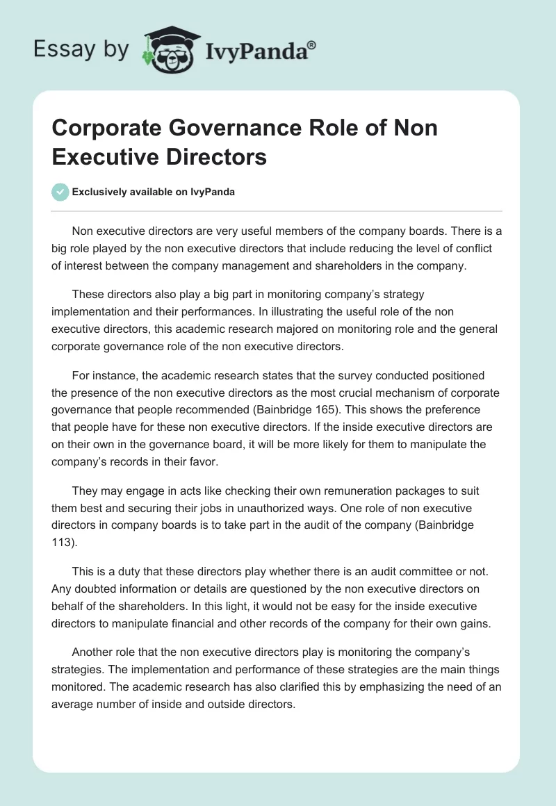 Corporate Governance Role of Non Executive Directors. Page 1
