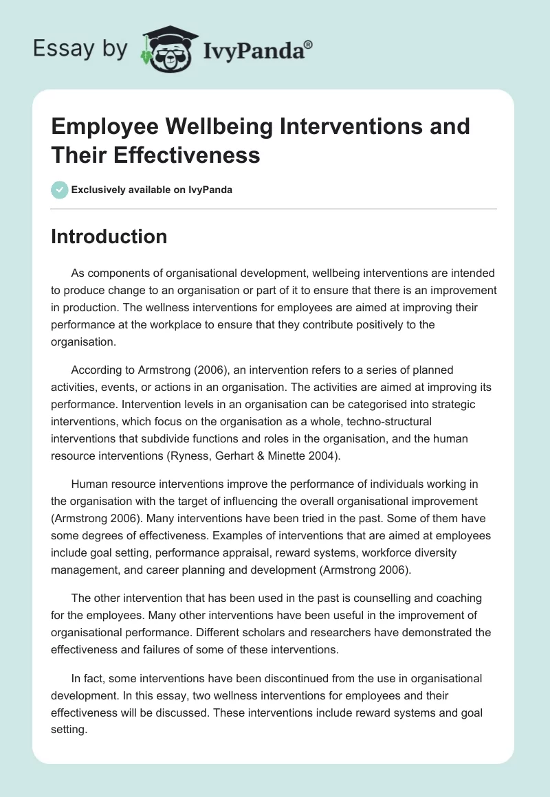 Employee Wellbeing Interventions and Their Effectiveness. Page 1