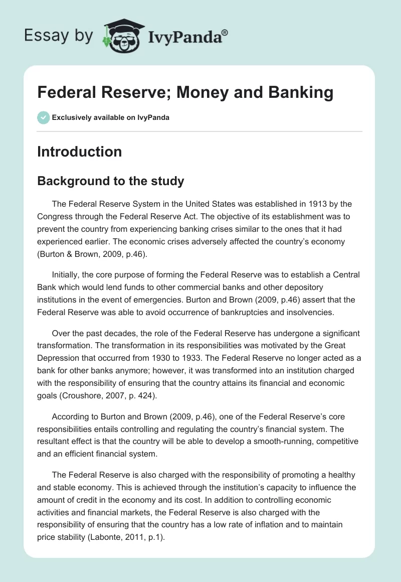 Federal Reserve; Money and Banking. Page 1