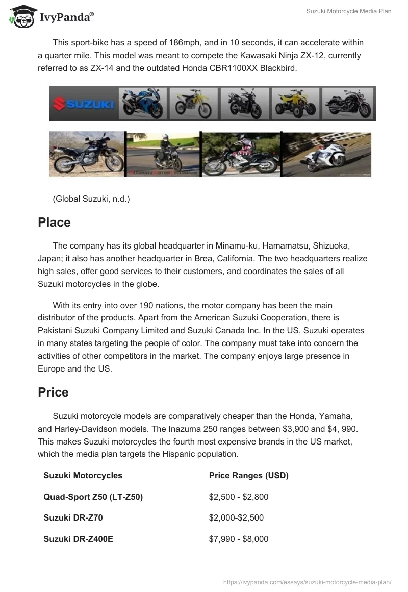 Suzuki Motorcycle Media Plan. Page 3