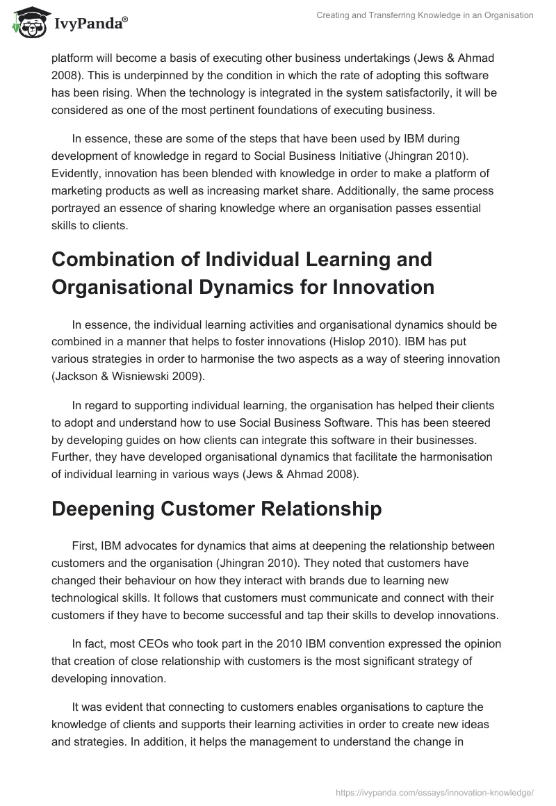 Creating and Transferring Knowledge in an Organisation. Page 4