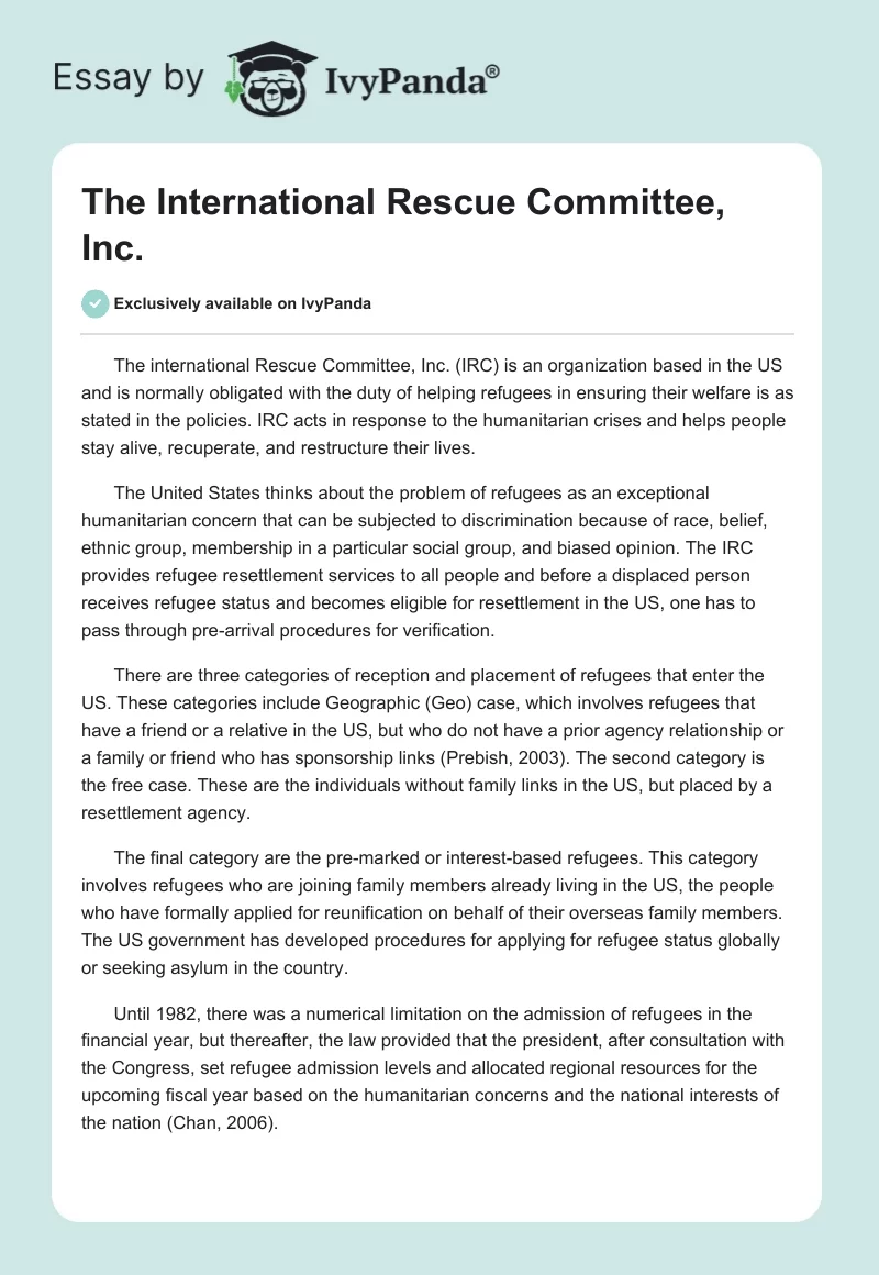 The International Rescue Committee, Inc.. Page 1
