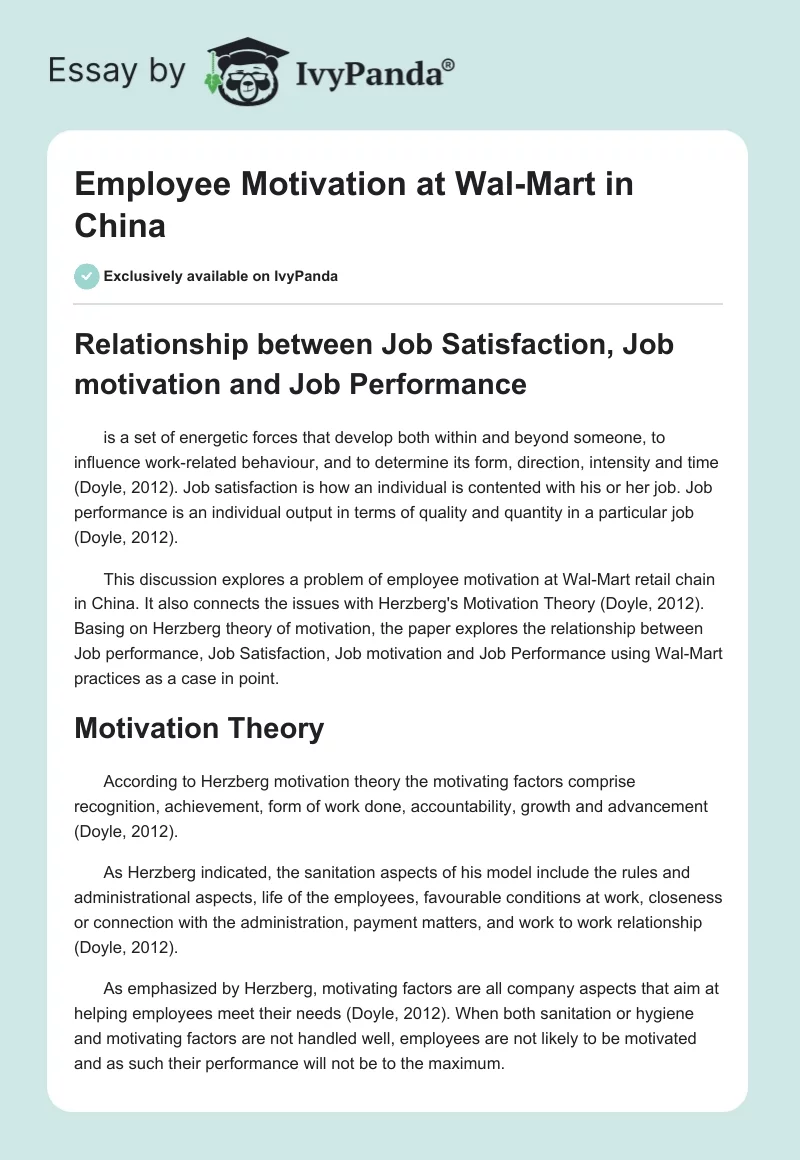 Employee Motivation at Wal-Mart in China. Page 1