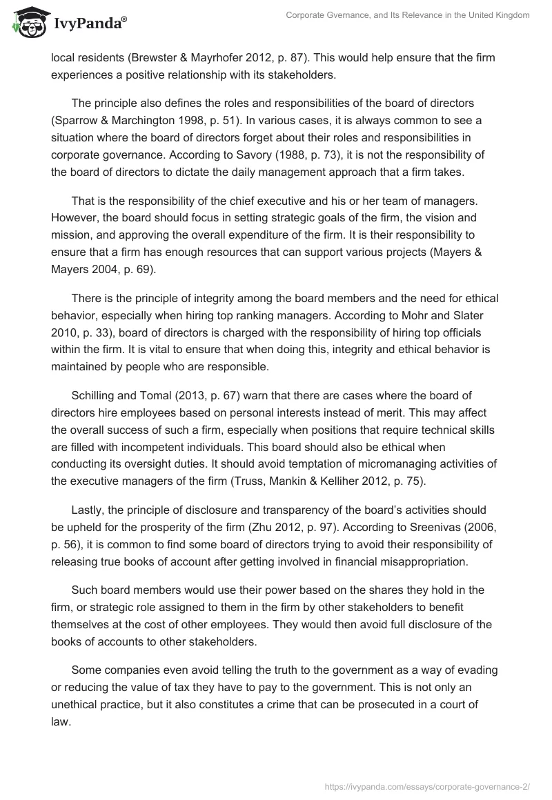Corporate Gvernance, and Its Relevance in the United Kingdom. Page 4