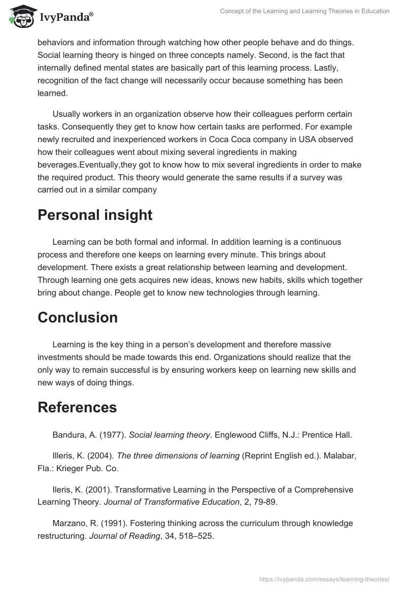 Concept of the Learning and Learning Theories in Education. Page 2