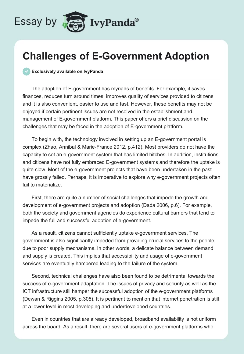 Challenges of E-Government Adoption. Page 1