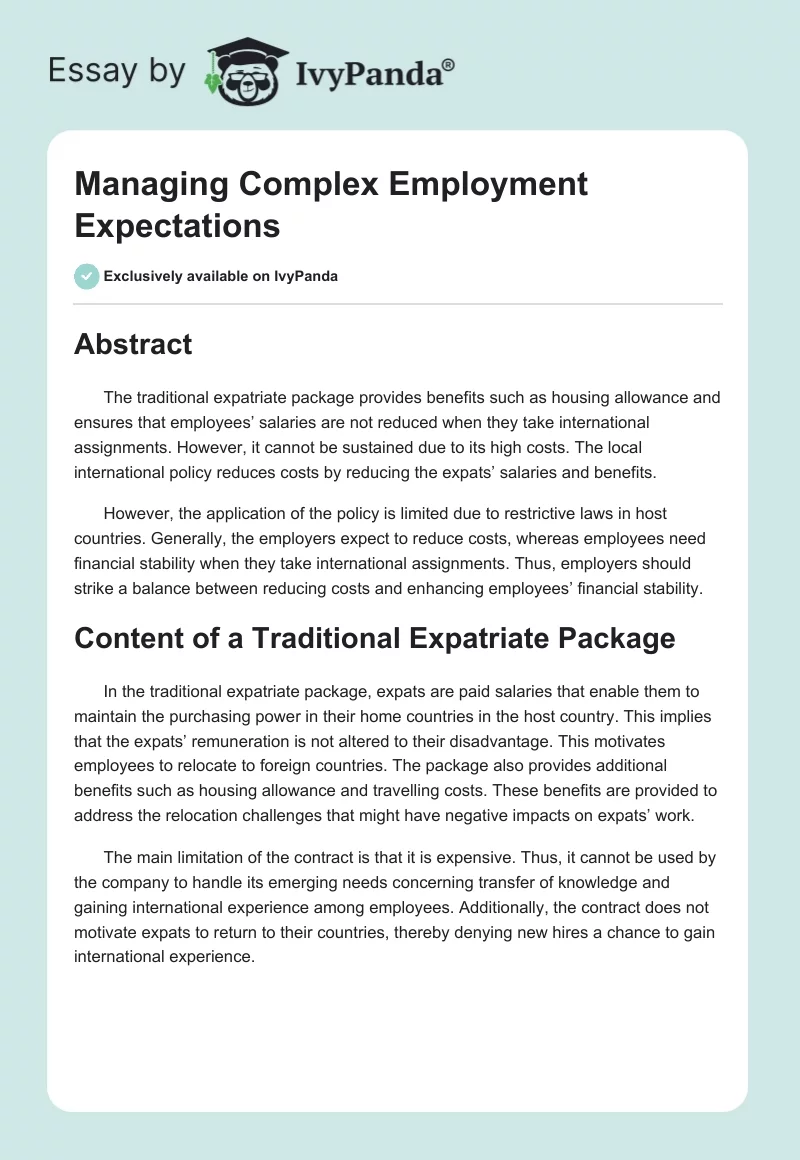 Managing Complex Employment Expectations. Page 1