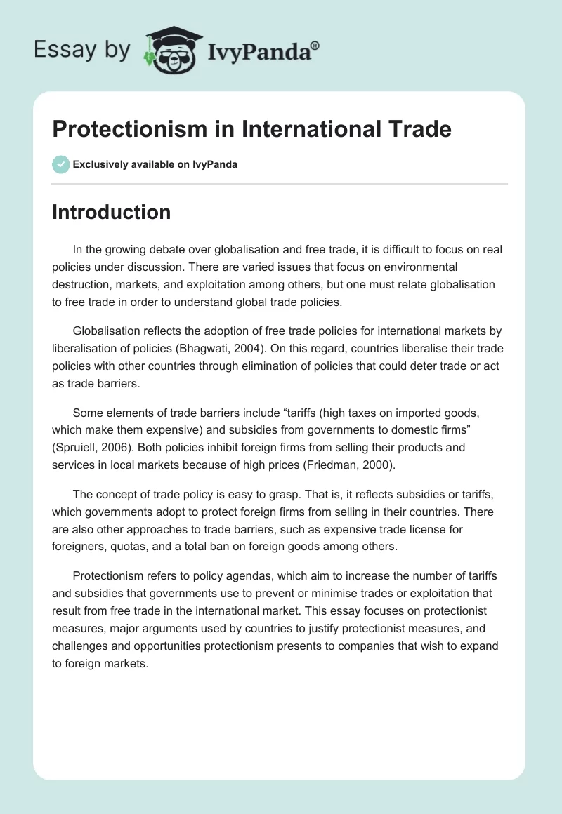 Protectionism in International Trade. Page 1