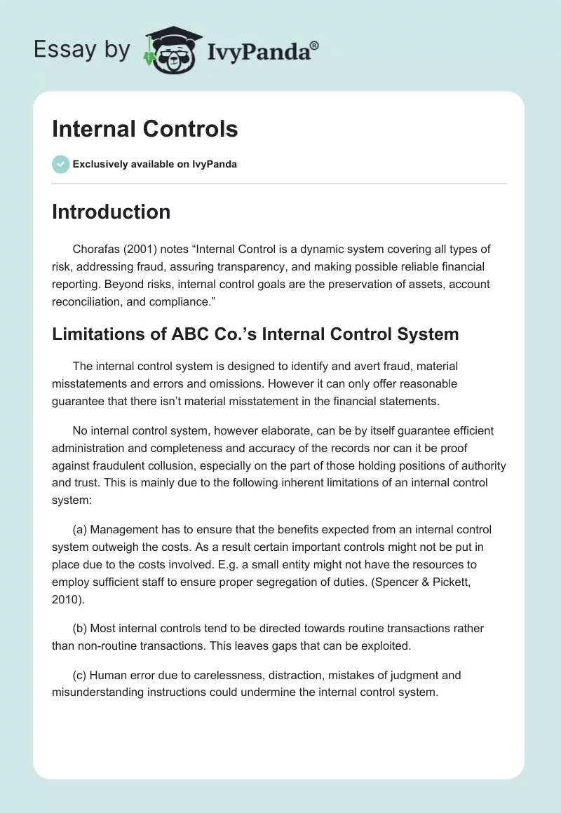 Internal Controls. Page 1