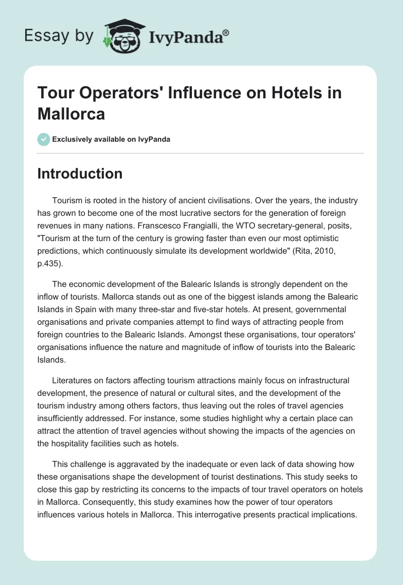 Tour Operators' Influence on Hotels in Mallorca. Page 1