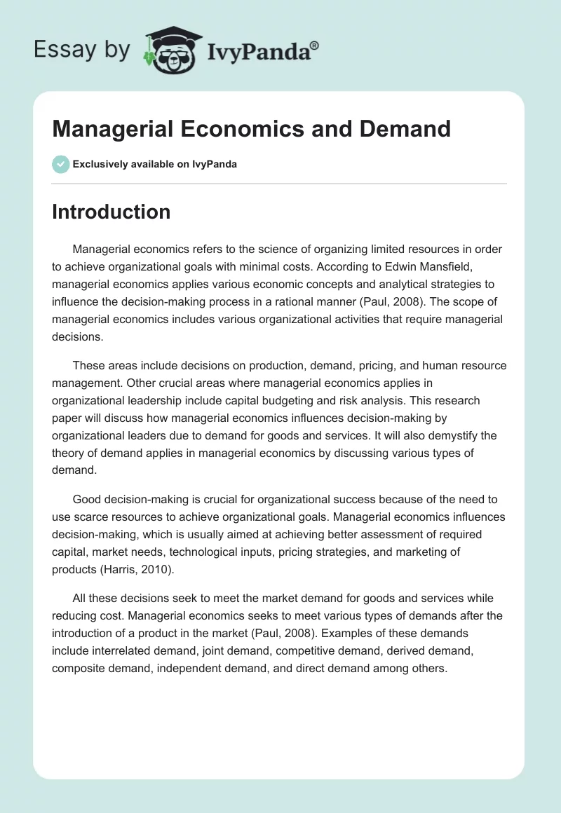 Managerial Economics and Demand. Page 1