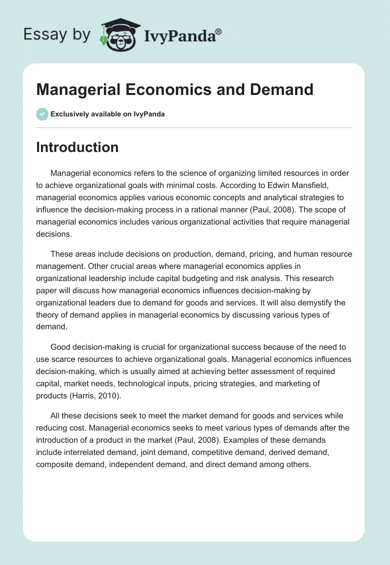 Introduction to Managerial Economics