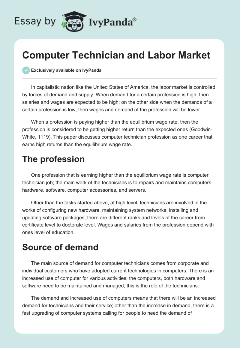 Computer Technician and Labor Market. Page 1
