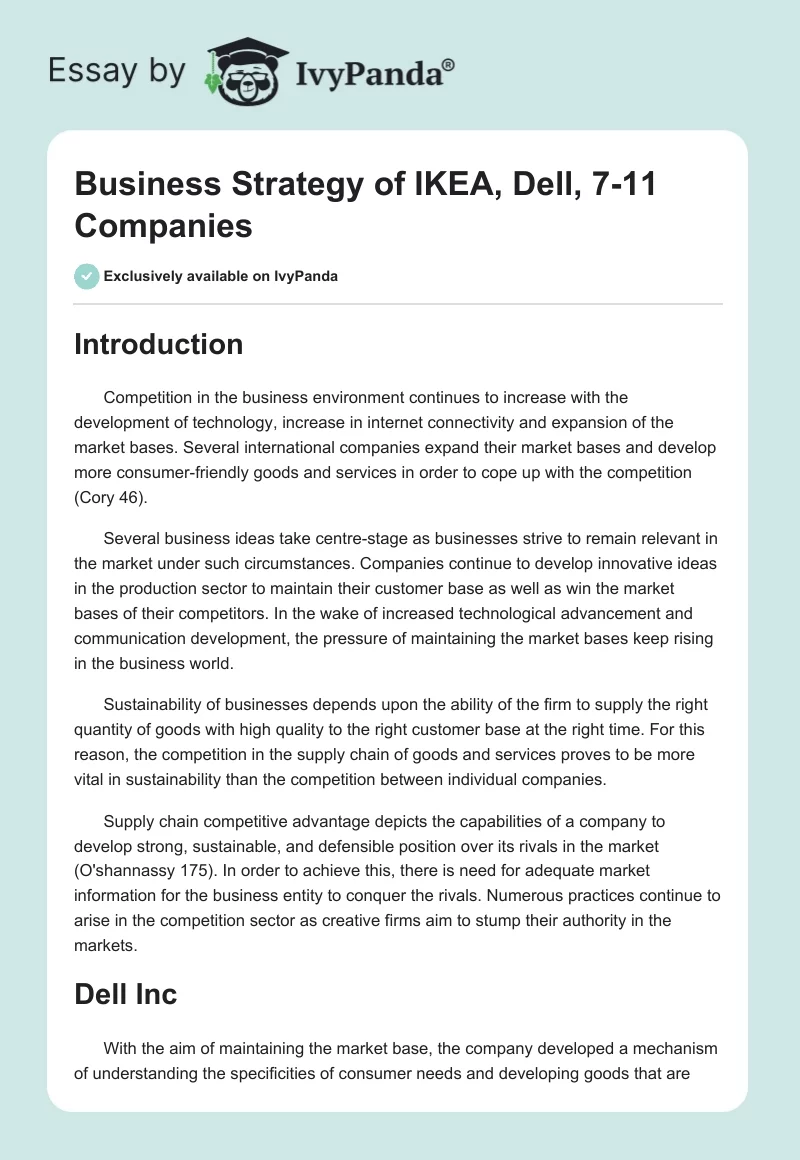 Business Strategy of IKEA, Dell, 7-11 Companies. Page 1