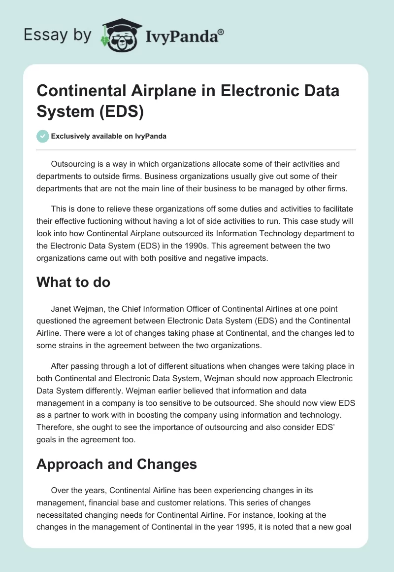 Continental Airplane in Electronic Data System (EDS) . Page 1