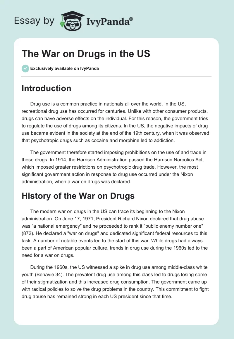 The War on Drugs in the US. Page 1