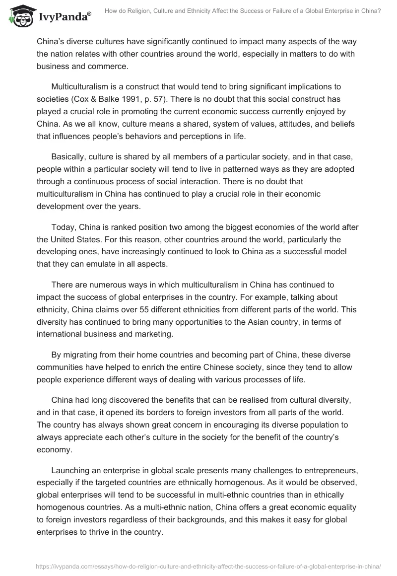 How do Religion, Culture and Ethnicity Affect the Success or Failure of a Global Enterprise in China?. Page 3