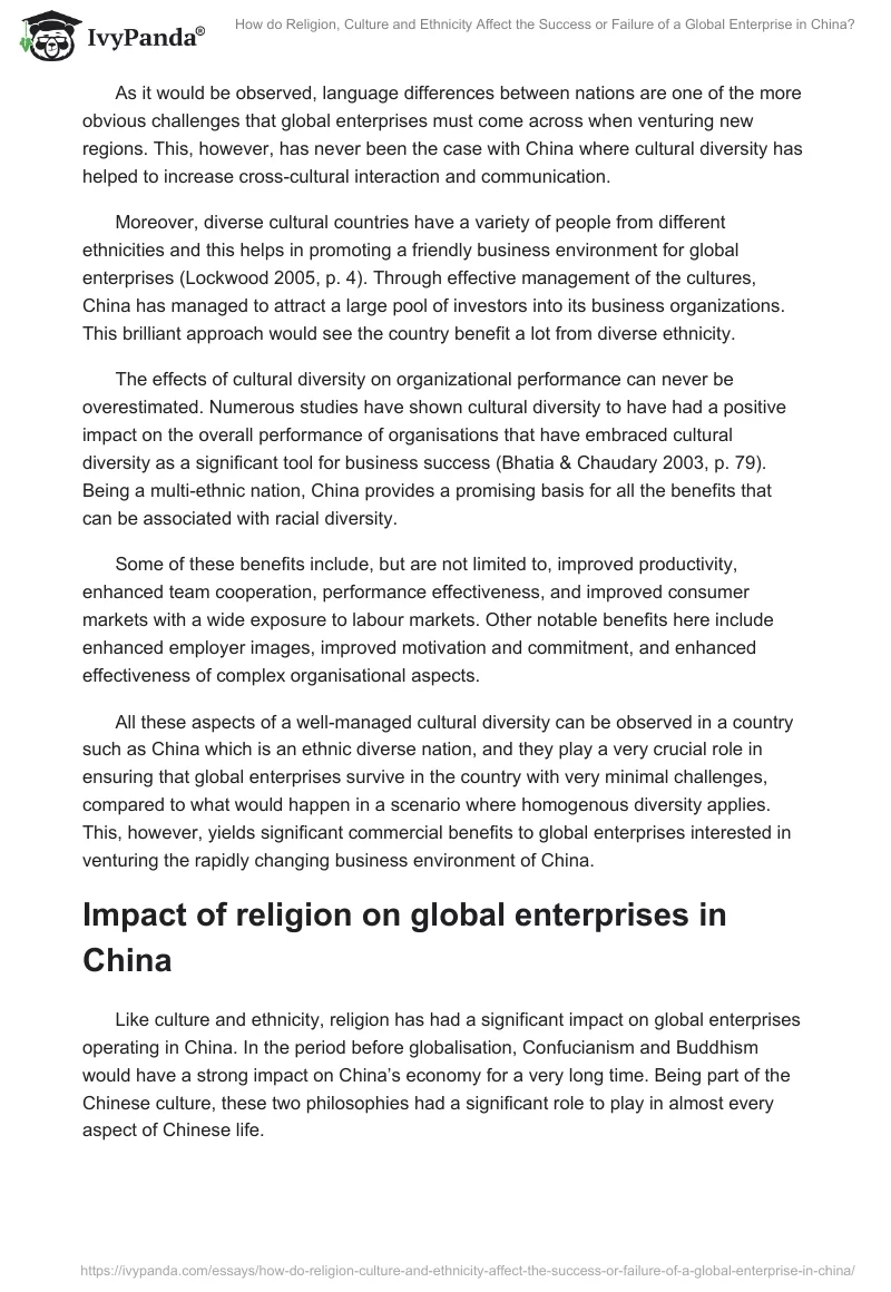 How do Religion, Culture and Ethnicity Affect the Success or Failure of a Global Enterprise in China?. Page 4