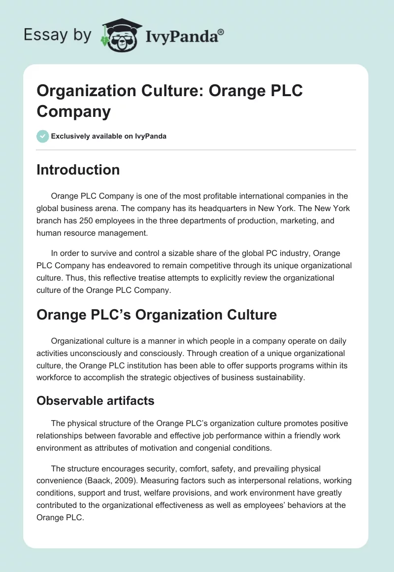 Organization Culture: Orange PLC Company. Page 1