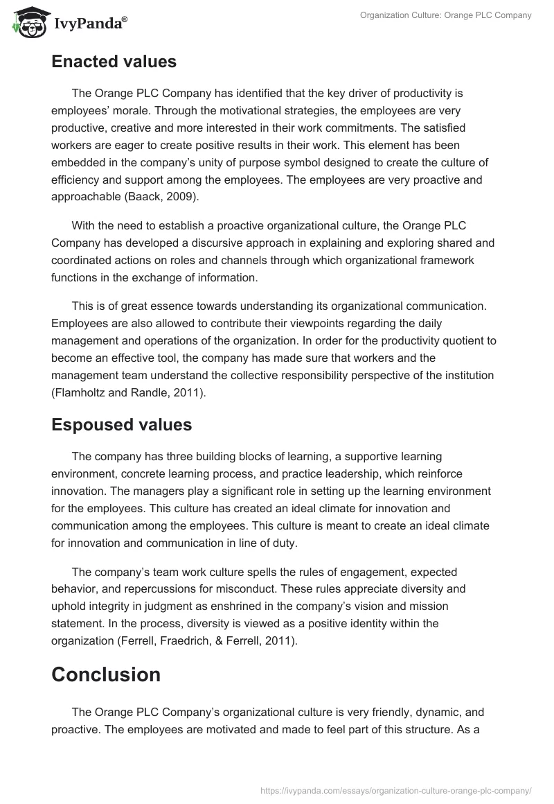 Organization Culture: Orange PLC Company. Page 2