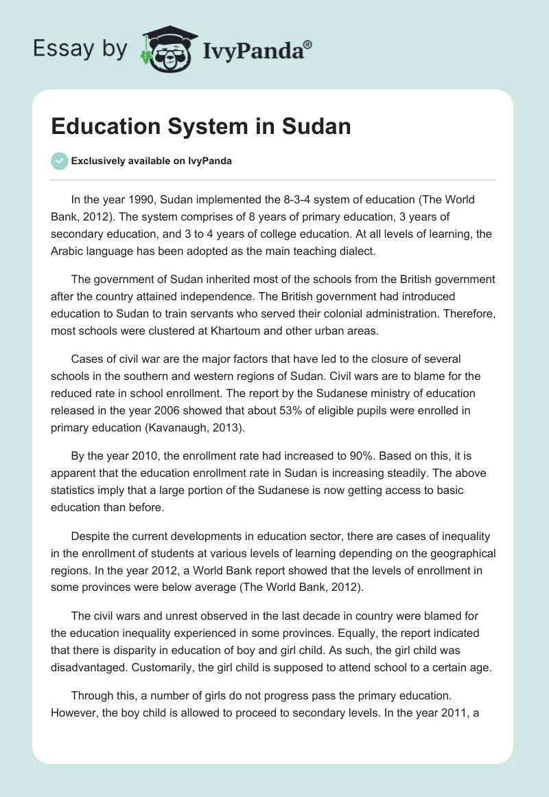Education System in Sudan. Page 1