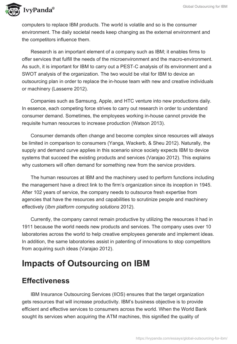 Global Outsourcing for IBM. Page 2