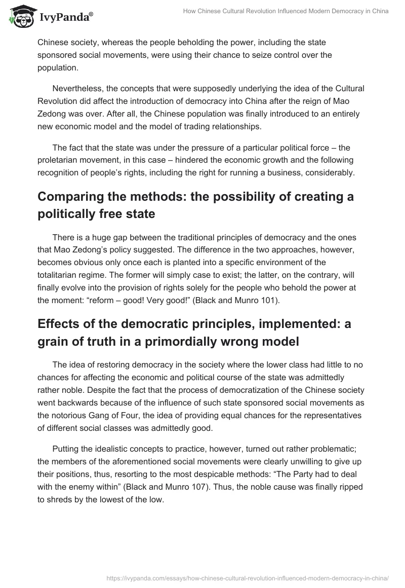 How Chinese Cultural Revolution Influenced Modern Democracy in China. Page 4