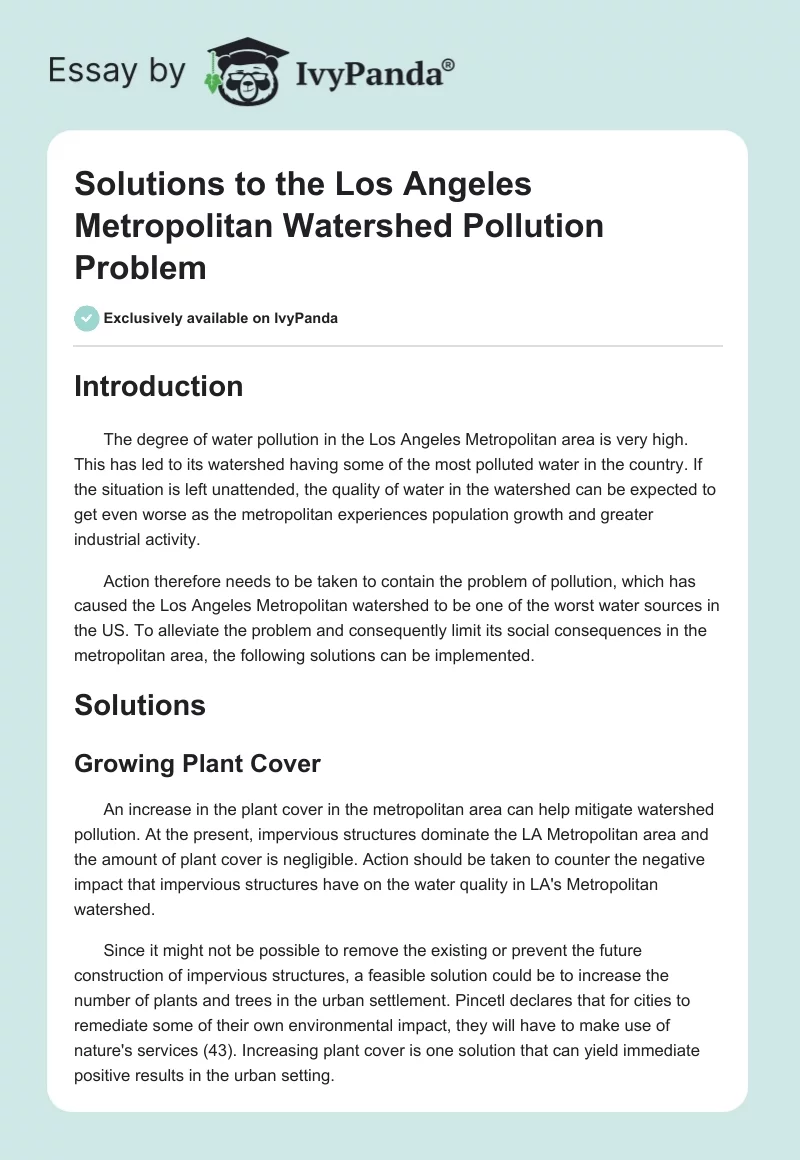 Solutions to the Los Angeles Metropolitan Watershed Pollution Problem. Page 1