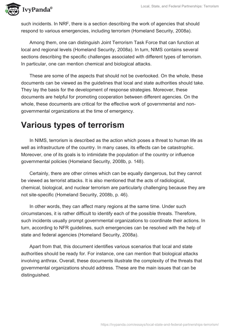 Local, State, and Federal Partnerships: Terrorism. Page 2