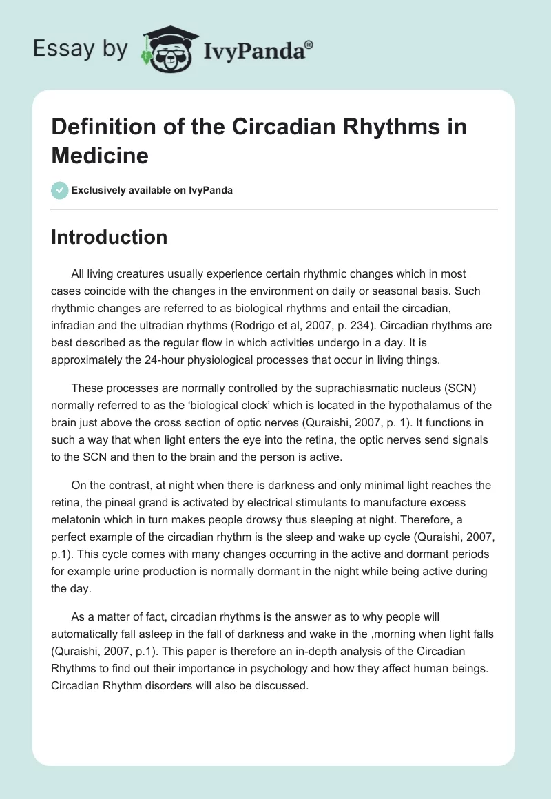 Definition of the Circadian Rhythms in Medicine. Page 1