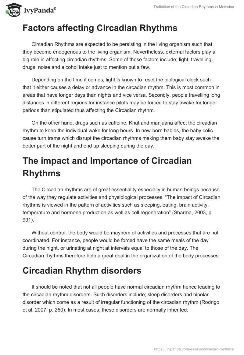 Definition of the Circadian Rhythms in Medicine. Page 2
