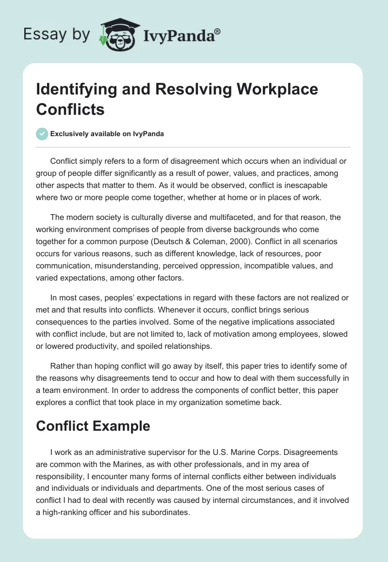 Identifying and Resolving Workplace Conflicts. Page 1