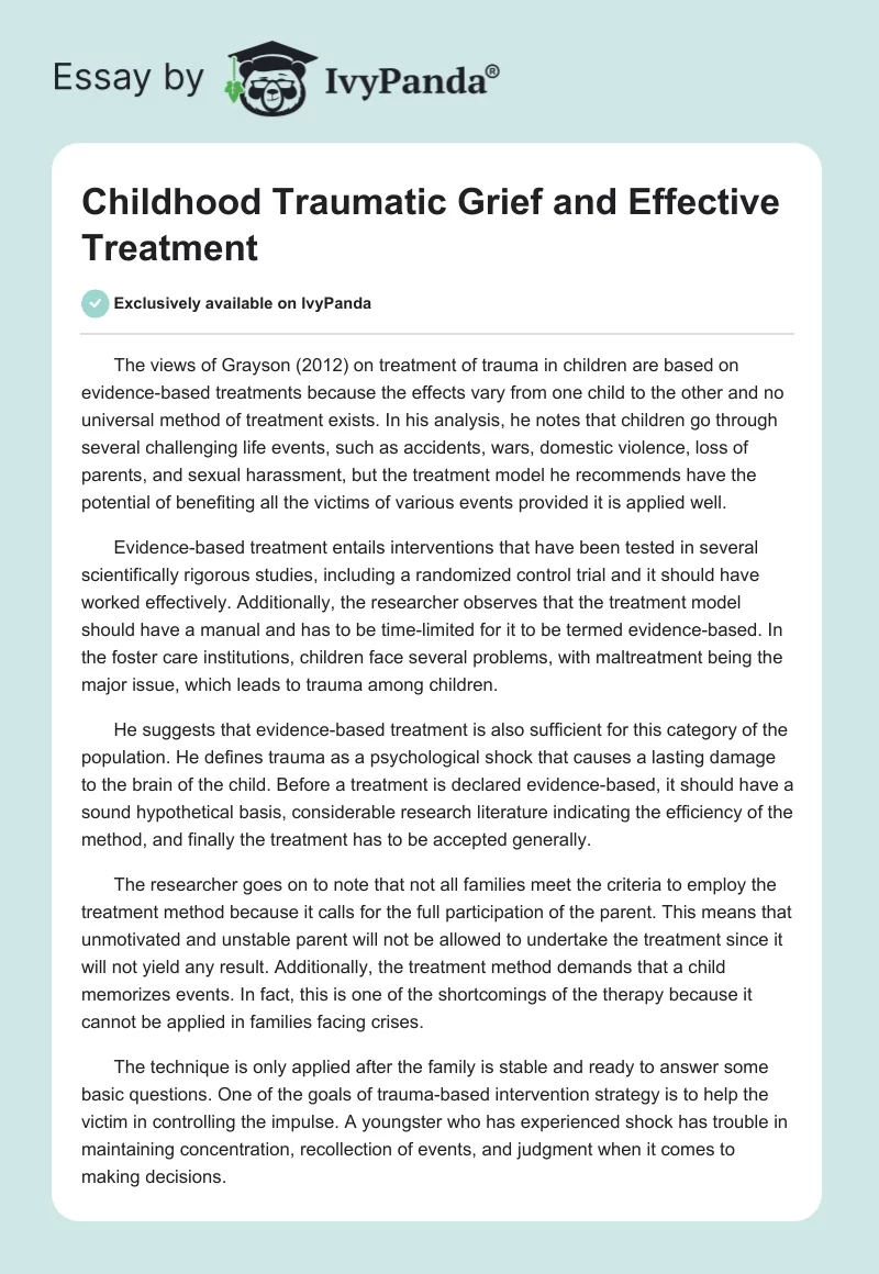Childhood Traumatic Grief and Effective Treatment. Page 1