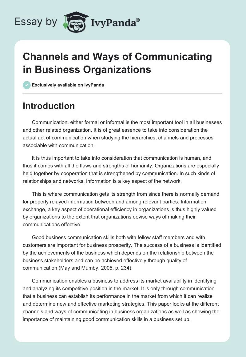 Channels and Ways of Communicating in Business Organizations. Page 1
