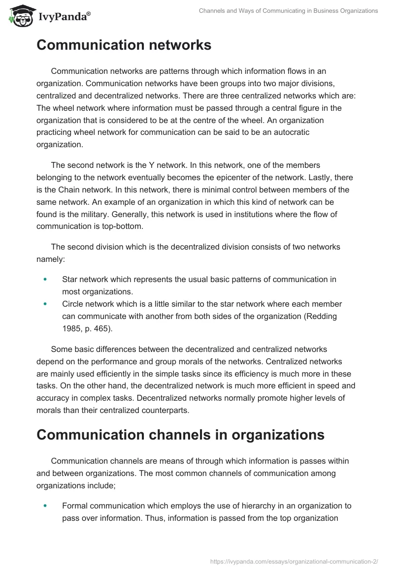 Channels and Ways of Communicating in Business Organizations. Page 2