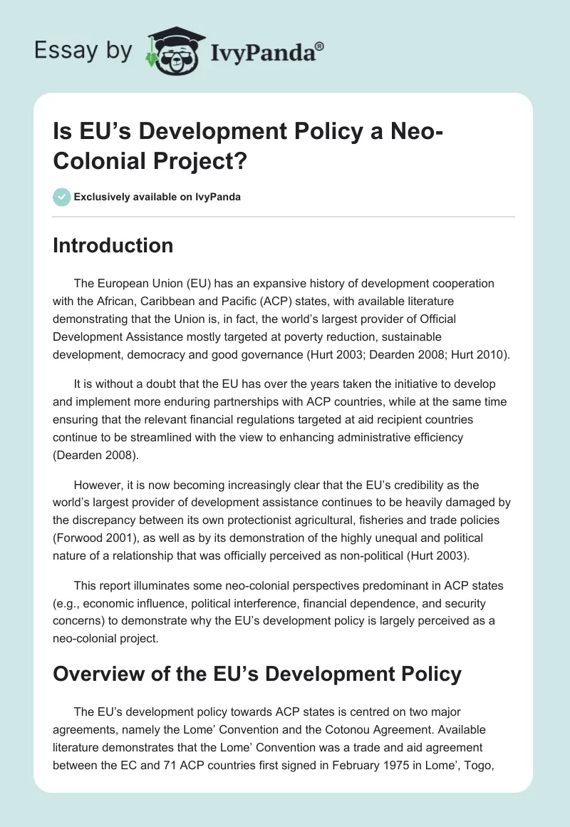 Is EU’s Development Policy a Neo-Colonial Project?. Page 1